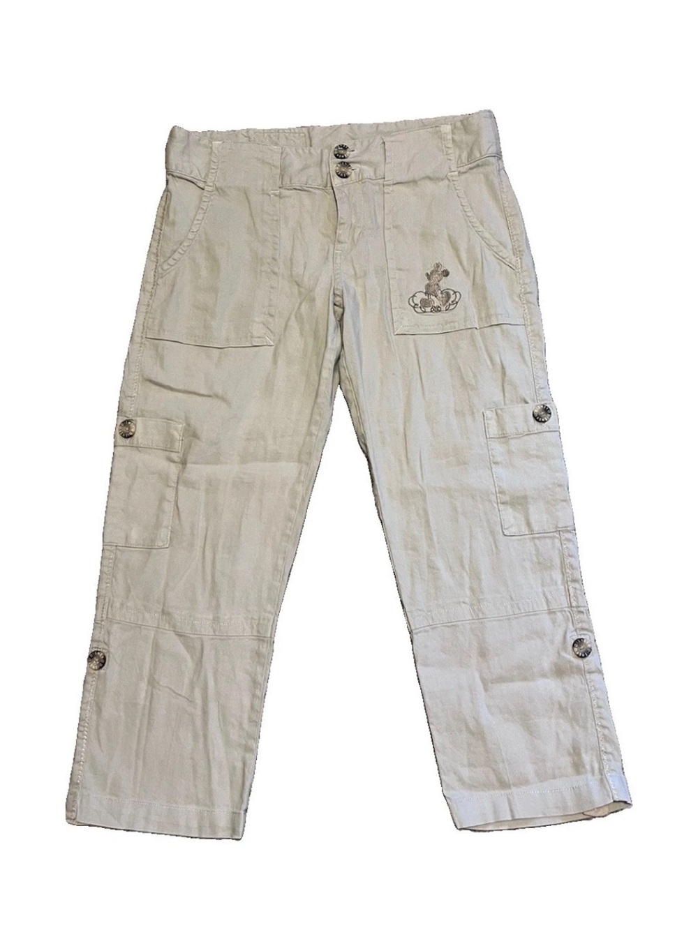 Disney Parks House Of Mickey Beige Linen Blend Cargo Capri Pants Women’s Size 4
